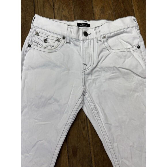 True RELIGION White Denim Jeans Ricky Relaxed Straight Mens 30 Snap Pocket - Picture 7 of 8